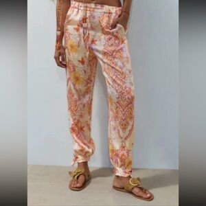Zara Floral Printed High Waisted Tie Ankle Pants